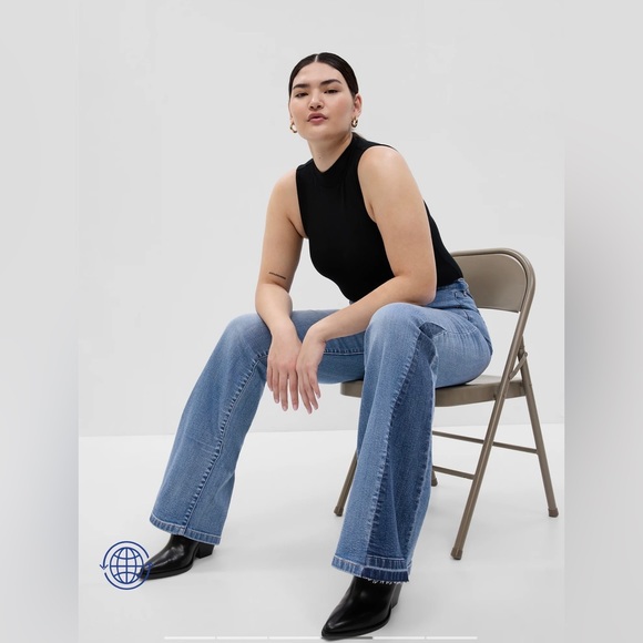 Gap | High Rise Patched '70s Flare Jeans Medium Indigo Size 29 Tall - Picture 11 of 11